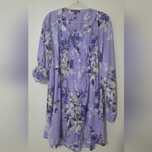 Women's Floral Plus Size Tunic Roll Tab Sleeves 100% Cotton Feminine Purple 26W